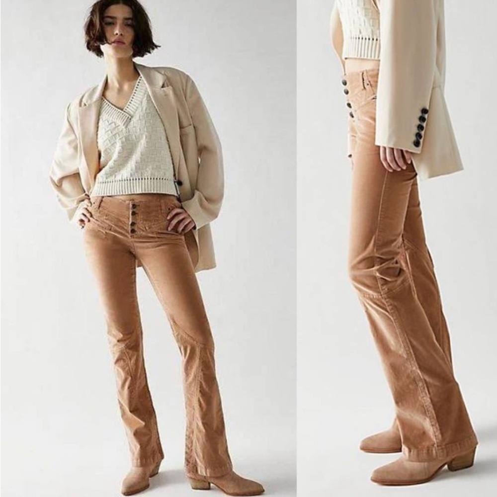 Free People Hit Back Slim Flare Pants By Tiger Eye Size 12 NWT